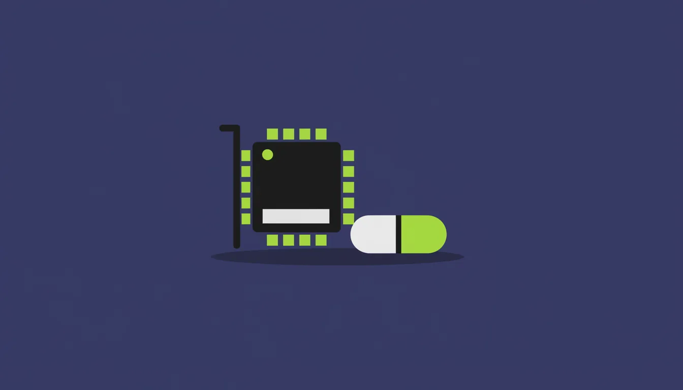 Flat illustration of a GPU chip and a drug capsule