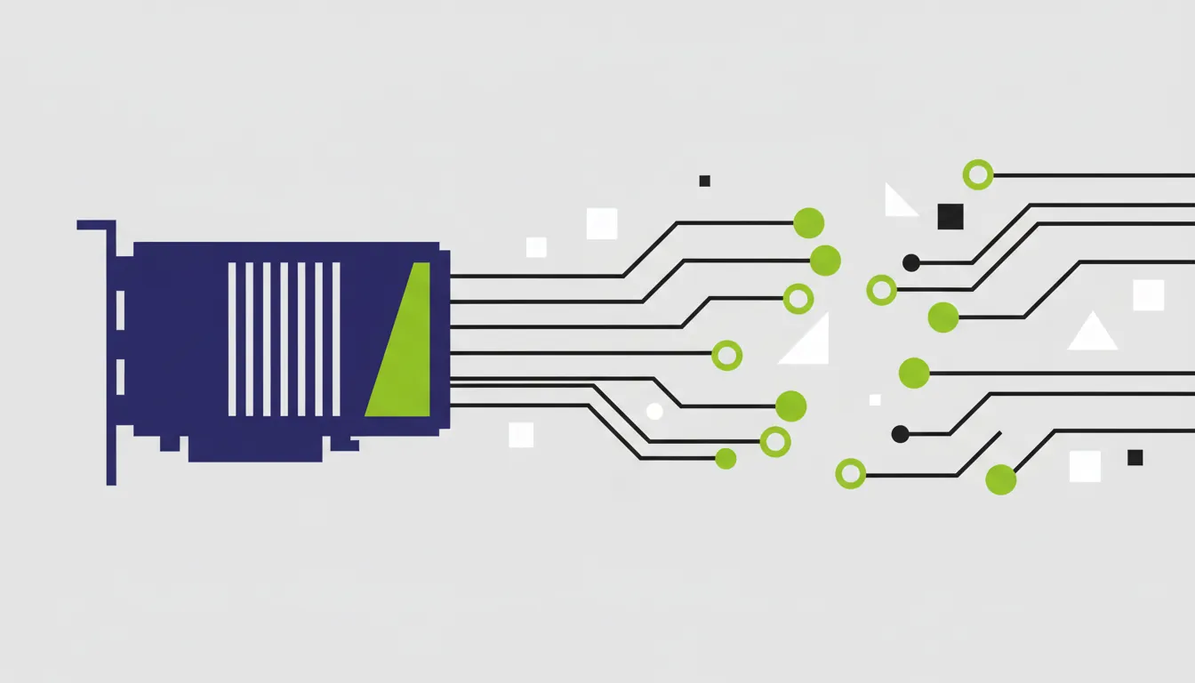 Flat illustration of a Nvidia GPU and circuit board in a minimalist style.