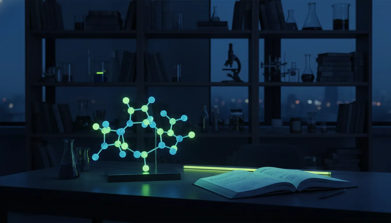 A computer model of a molecular structure in a research lab