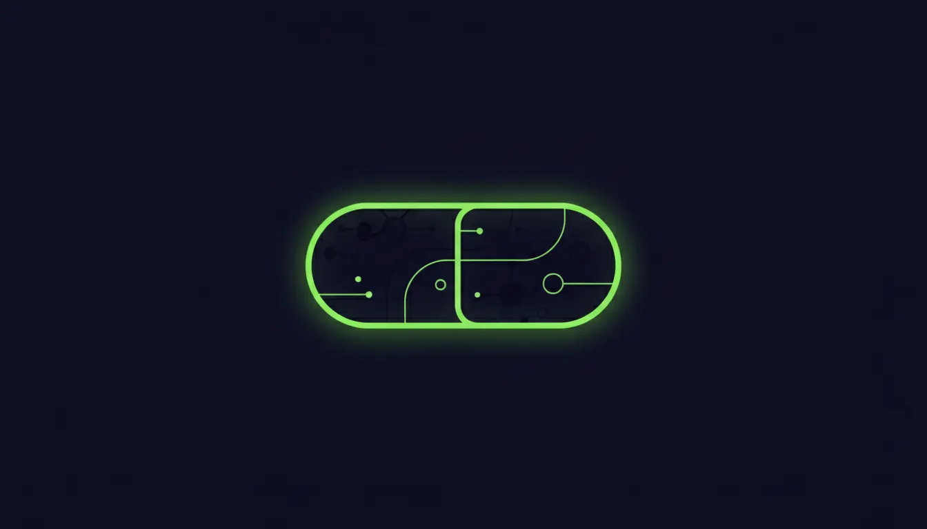 A minimalist illustration of a pill on a dark background, representing pharmaceutical research.