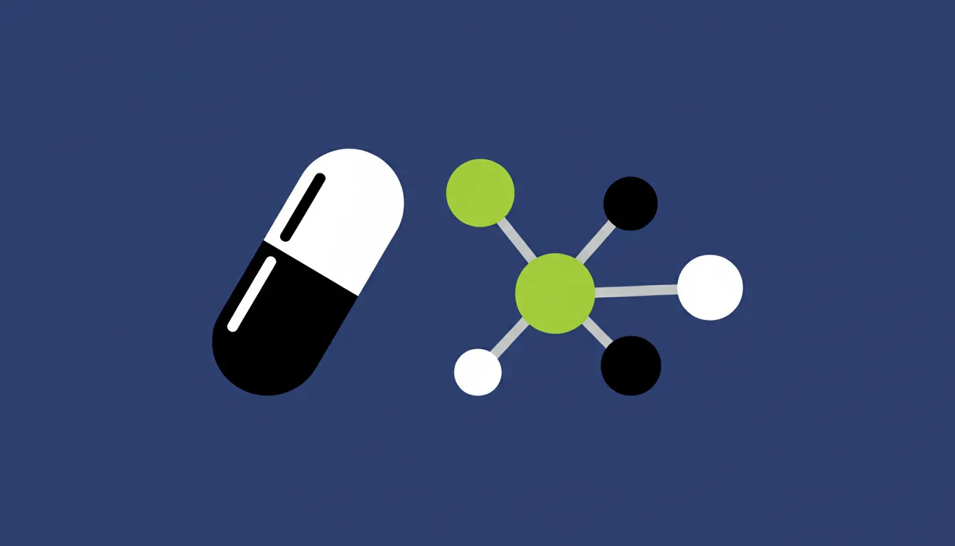 A minimalist representation of a pill and a molecule, symbolizing AI-bio partnerships.