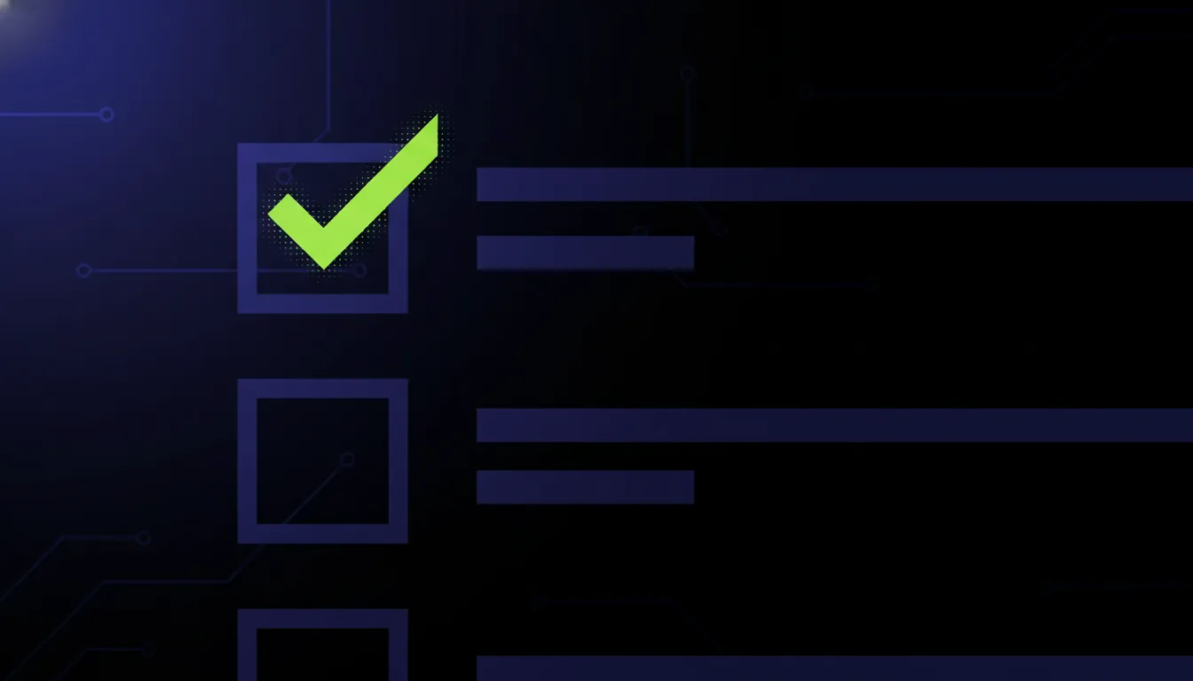 A minimalist representation of a digital validation checklist with a tick mark.