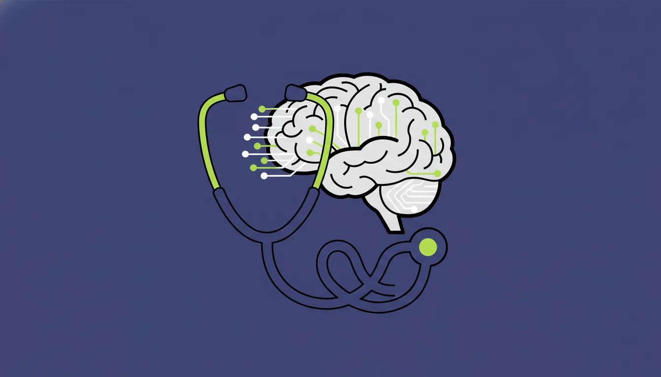 A minimalist illustration of a stethoscope and brain representing AI in diagnostics.