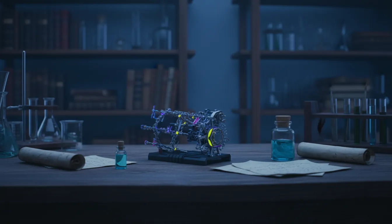 A DNA editing tool on a lab table with scientific books in the background.