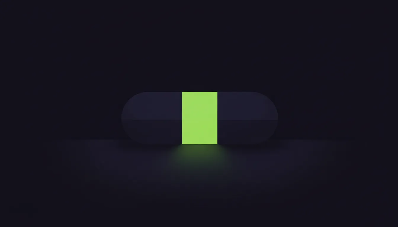 A minimalist illustration of a pill on a dark background, symbolizing drug development.