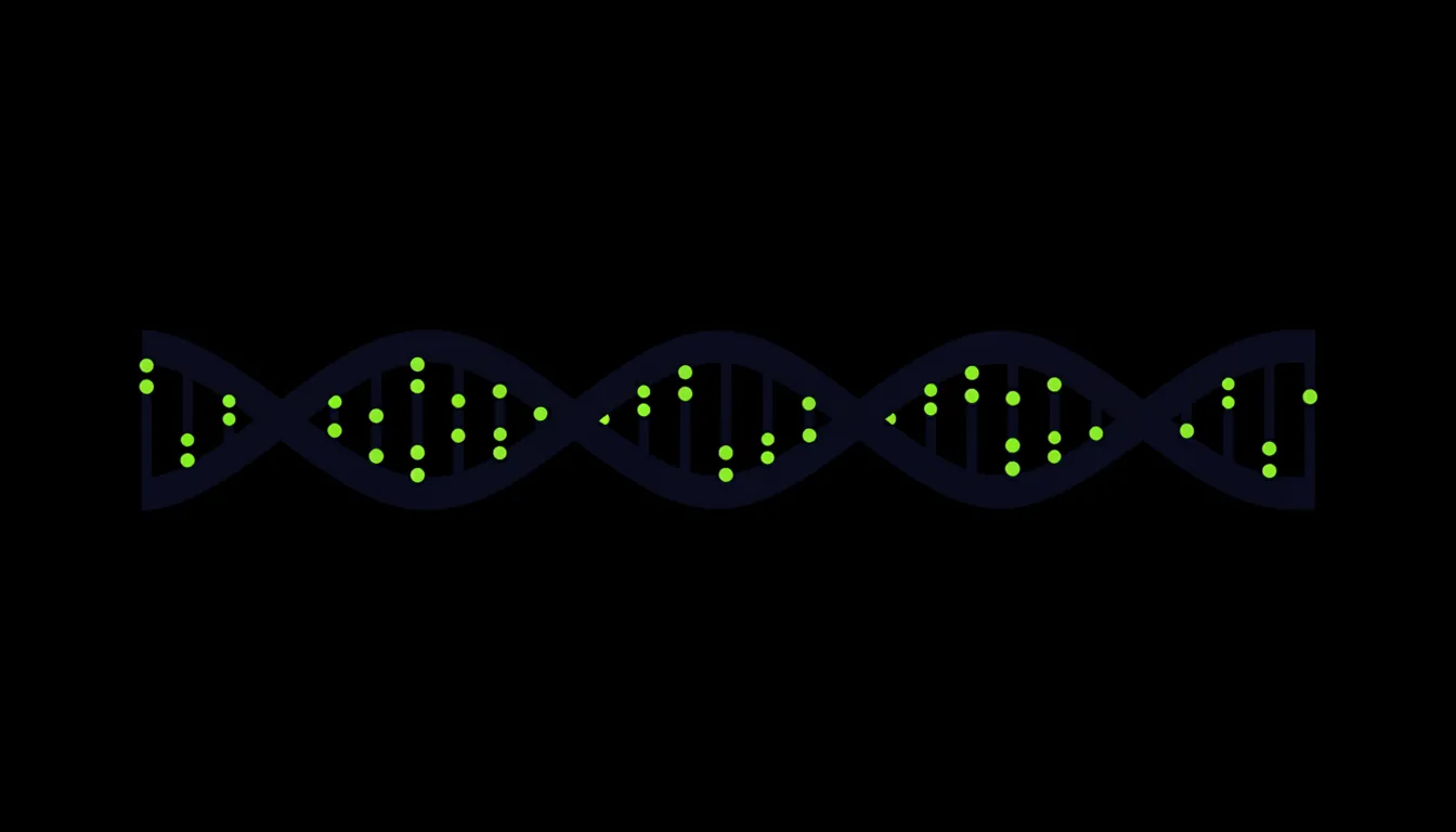 A minimalist representation of a genome sequence in a dark color scheme.