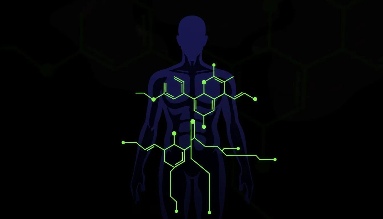 Silhouette of a human body with a drug compound overlay