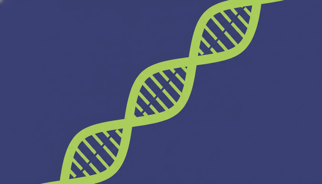 A minimalist illustration of a DNA strand on a solid background.