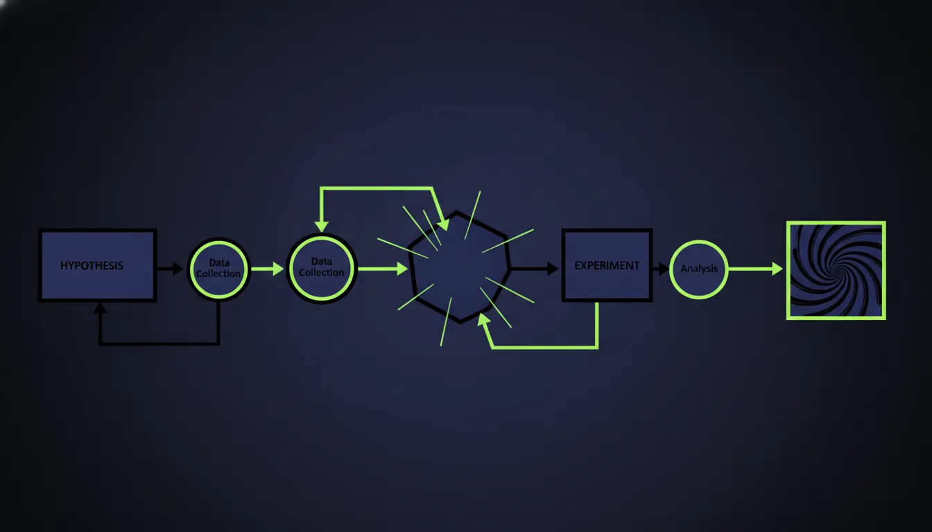 A minimalist workflow diagram in a dark palette with lime accents.