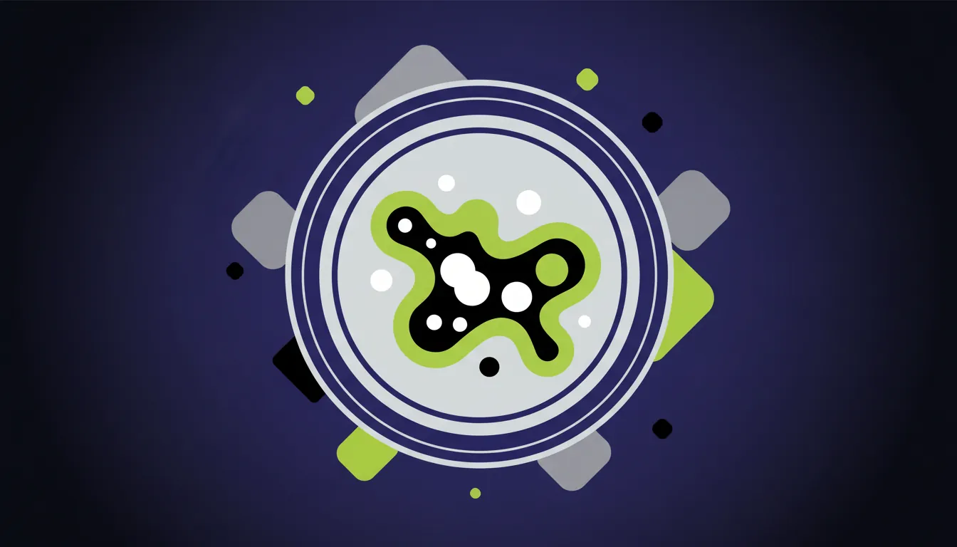 A minimalist illustration of a petri dish with a microbe, symbolizing biotechnology.