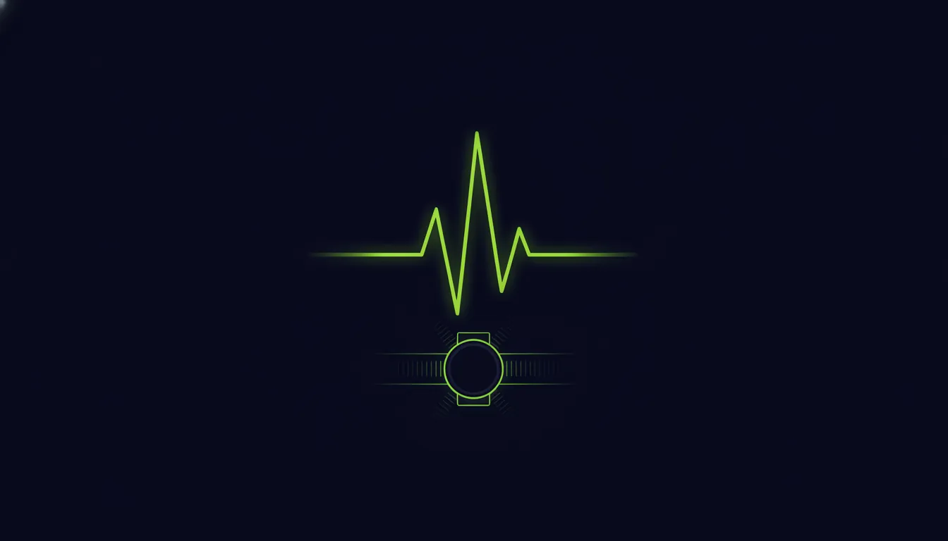 A minimalist illustration of a heart rate monitor and wrist.