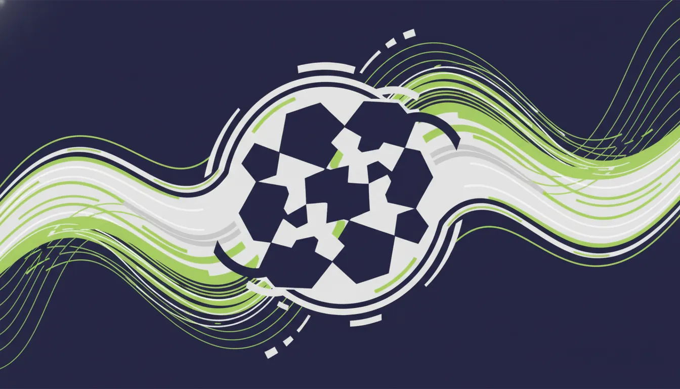 Flat illustration of an enzyme structure with quantum wave representation