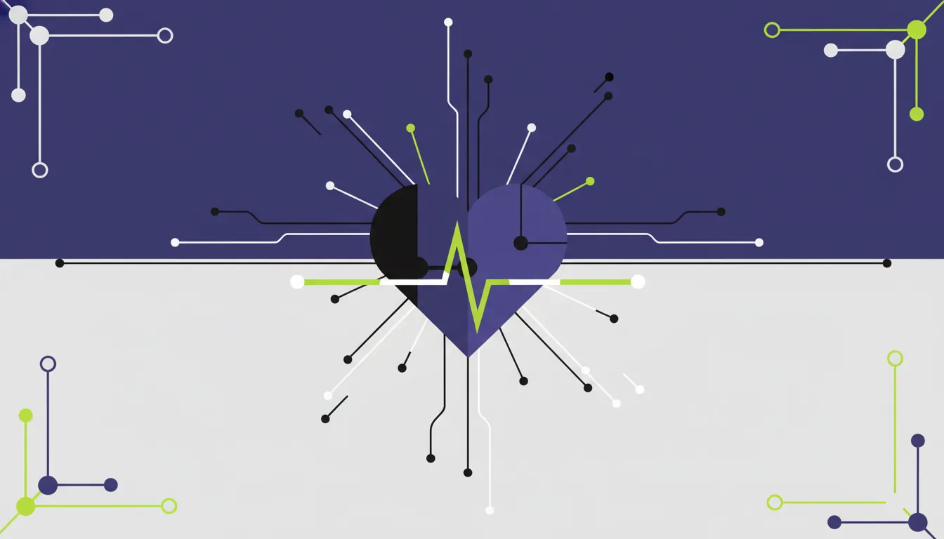 A minimalist heart silhouette with an ECG line, representing AI in diagnostics.