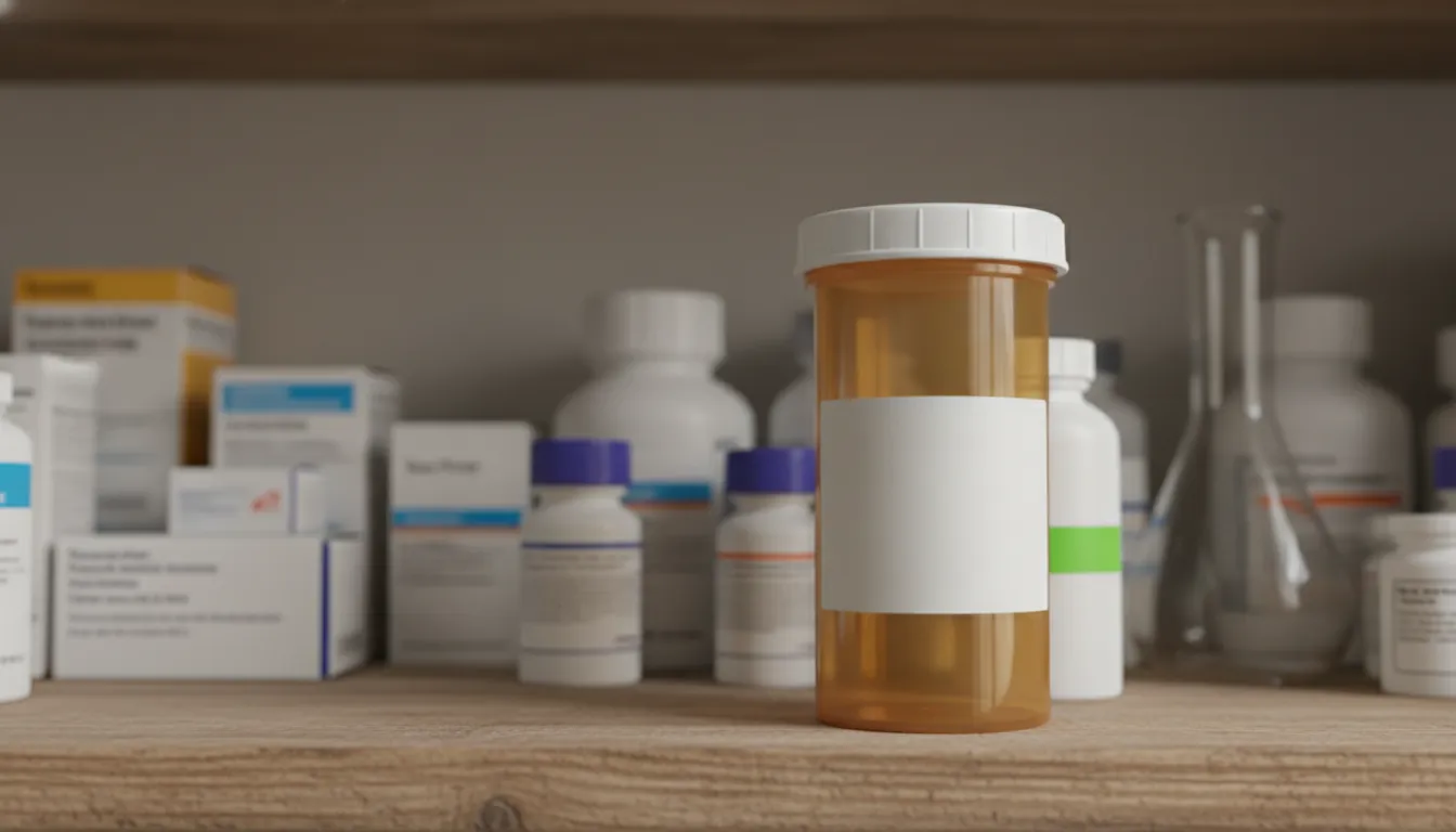 Prescription bottle for compounded medication on a pharmacy shelf