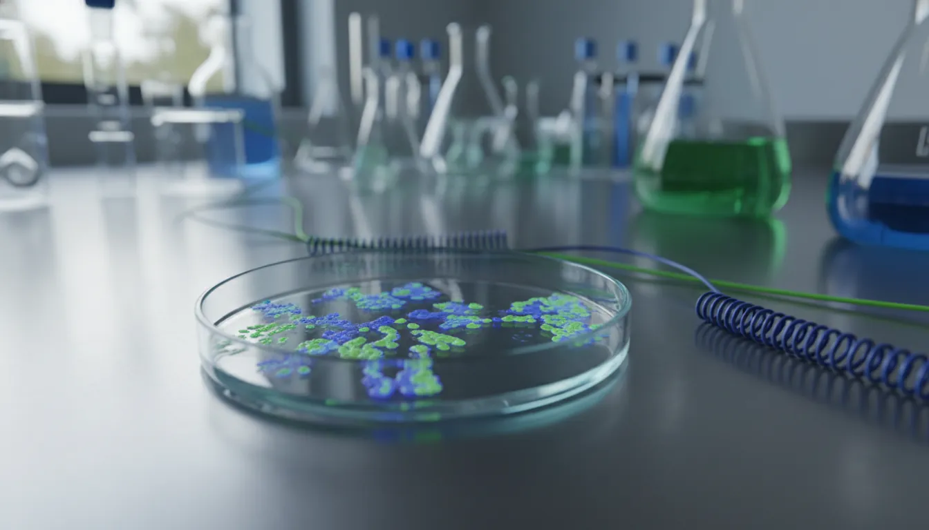 A petri dish with a biological sample on a lab bench