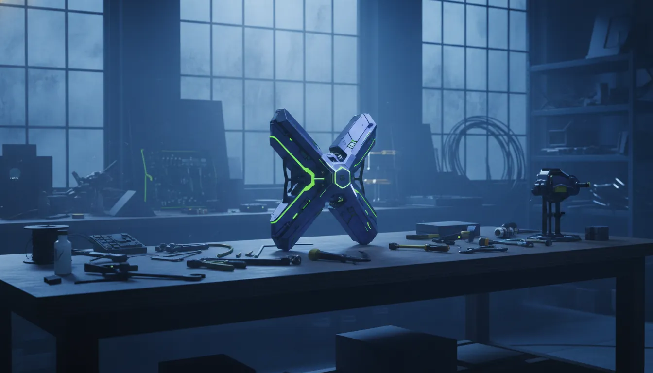 3D design model in a dimly lit industrial workspace