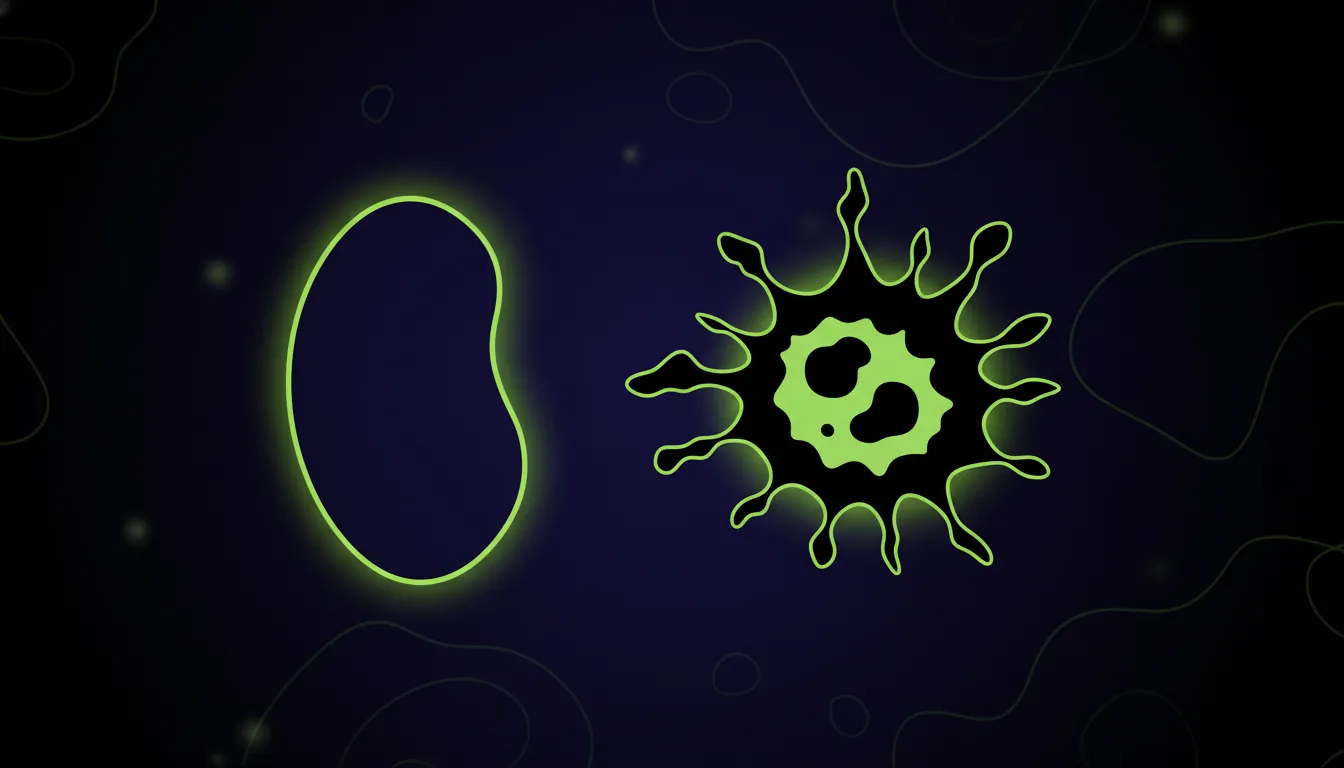 A minimalist illustration of a lymph node and a cancer cell in a dark palette.