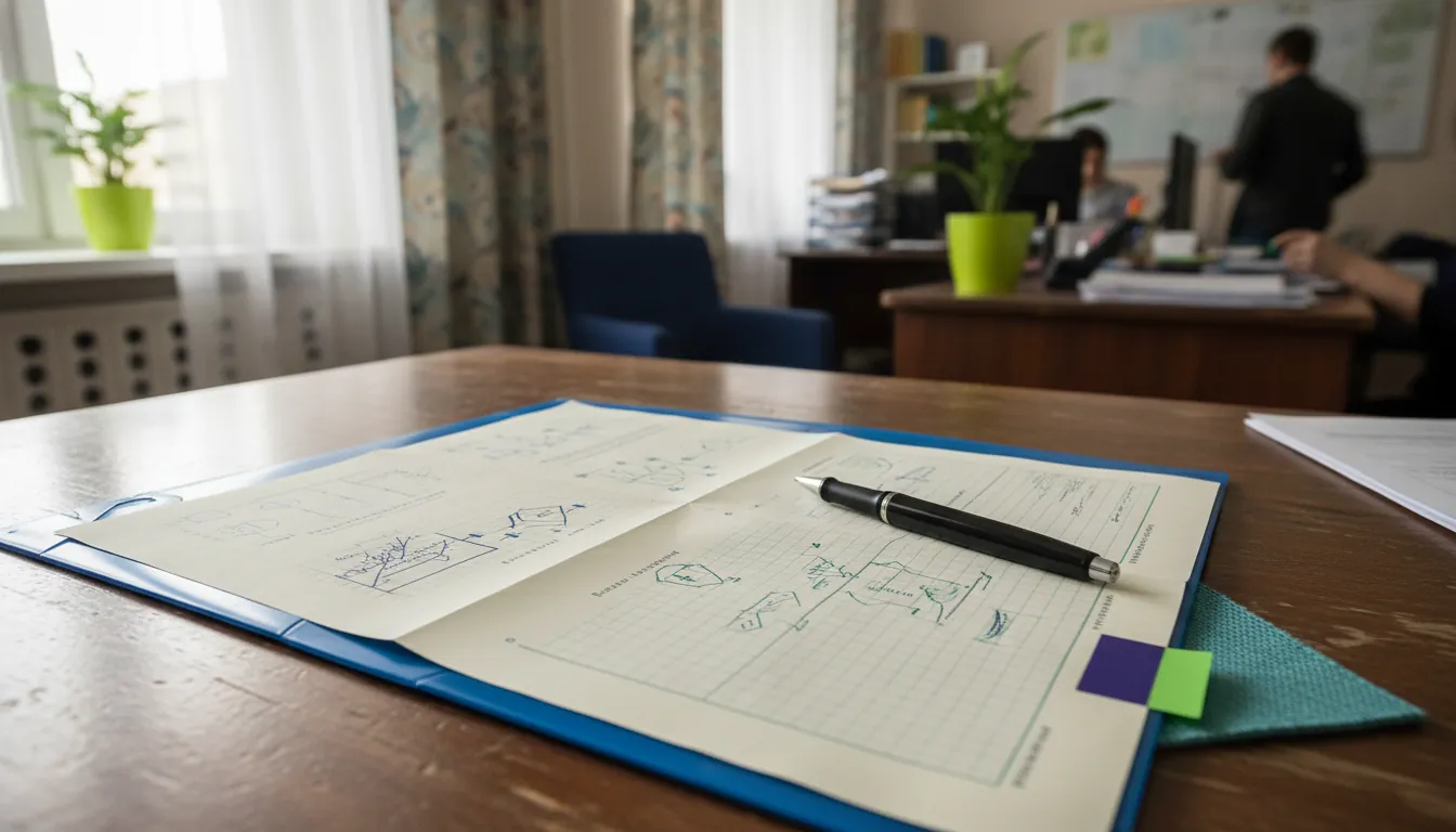 A medical chart and pen on a desk in a clinic office