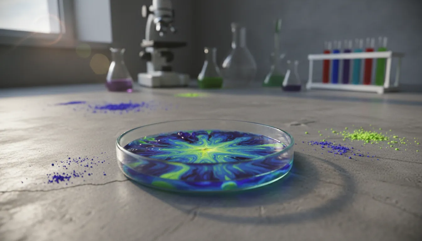 A petri dish with a drug compound in a lab setting