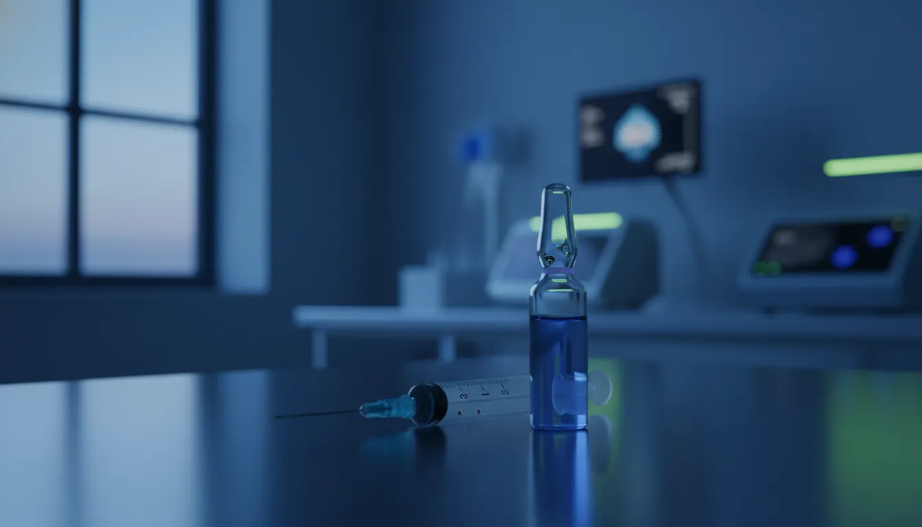 A syringe and ampoule in a clinical setting, symbolizing the launch of a new biosimilar.