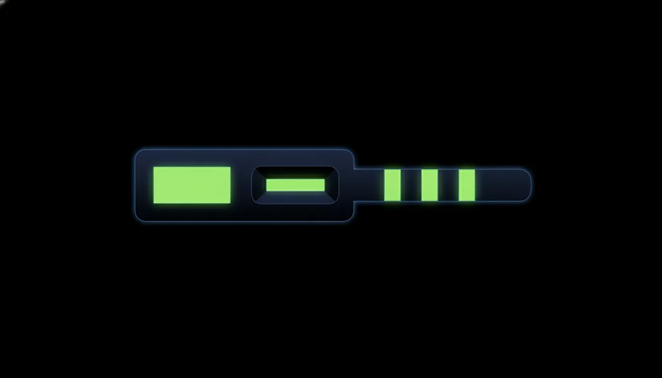 A minimalist representation of a diagnostic test strip in a dark palette.