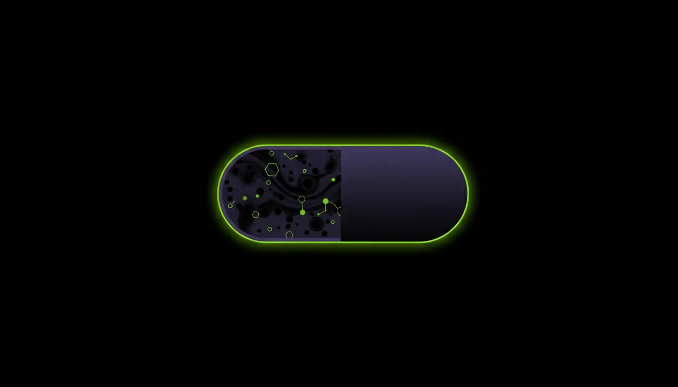 A minimalist illustration of a pill symbolizing drug discovery.