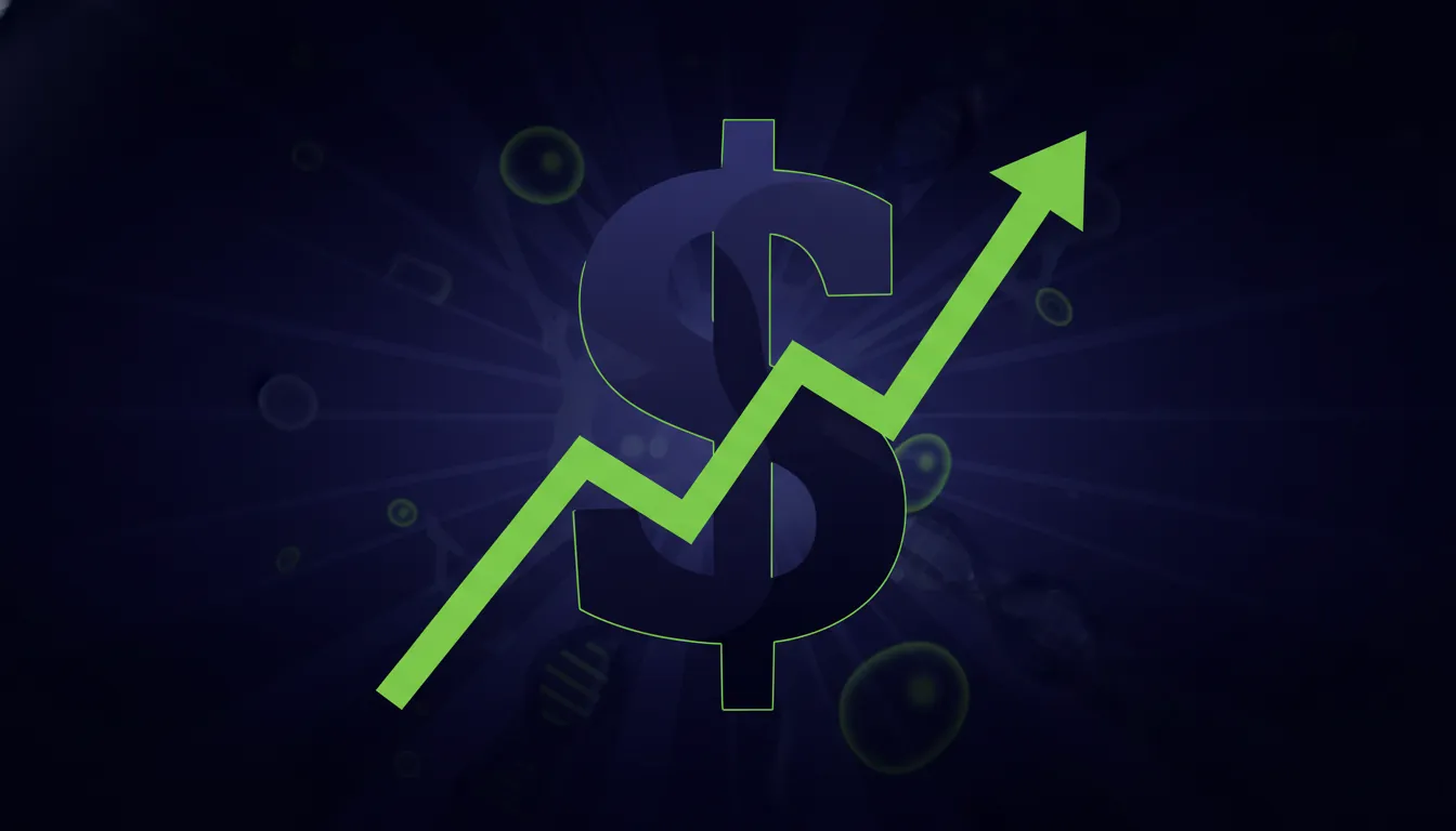 A minimalist representation of financial growth in life sciences software.