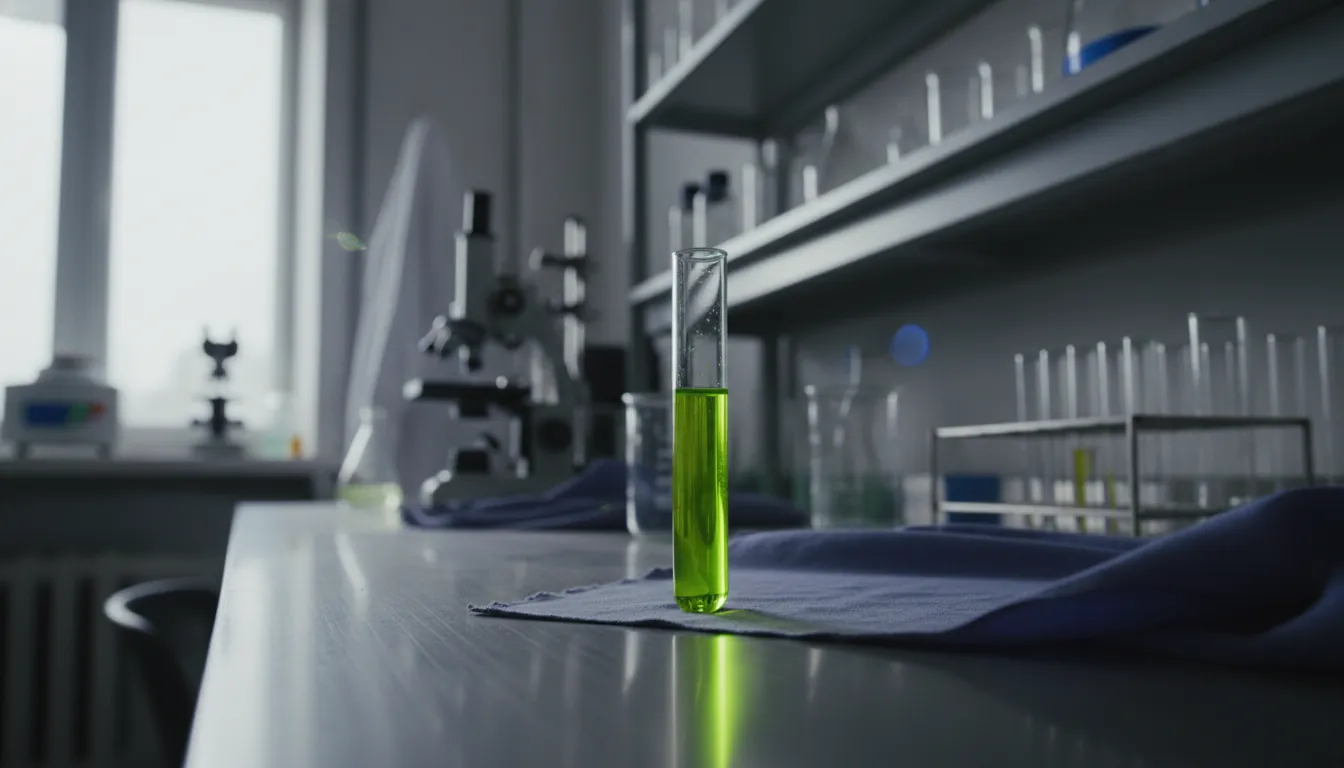 A test tube filled with liquid in a medical lab setting.