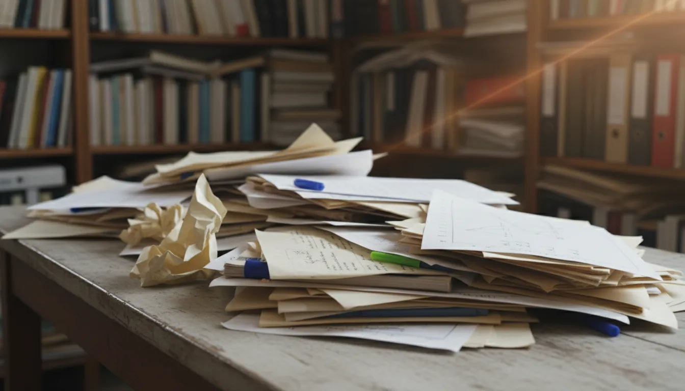 Research notes on a desk in an office setting