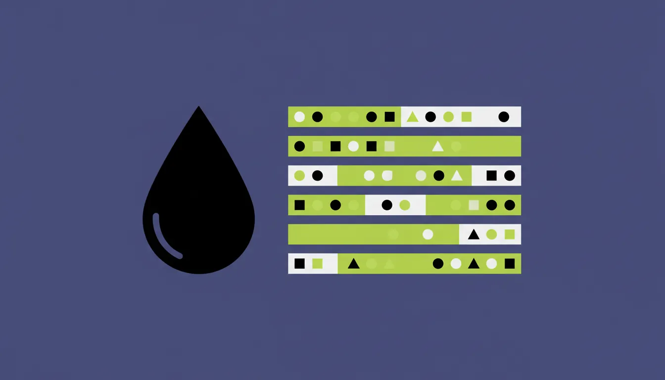 A minimalist illustration of a blood drop and biomarker panel representing Alzheimer's testing.