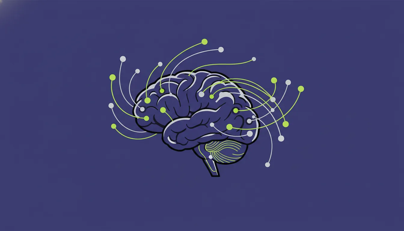 A minimalist representation of a brain with neural connections in flat design.