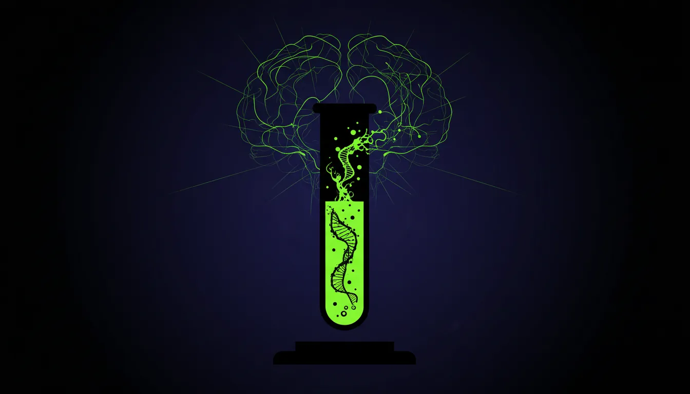 A minimalist illustration of a test tube representing Alzheimer's blood tests.