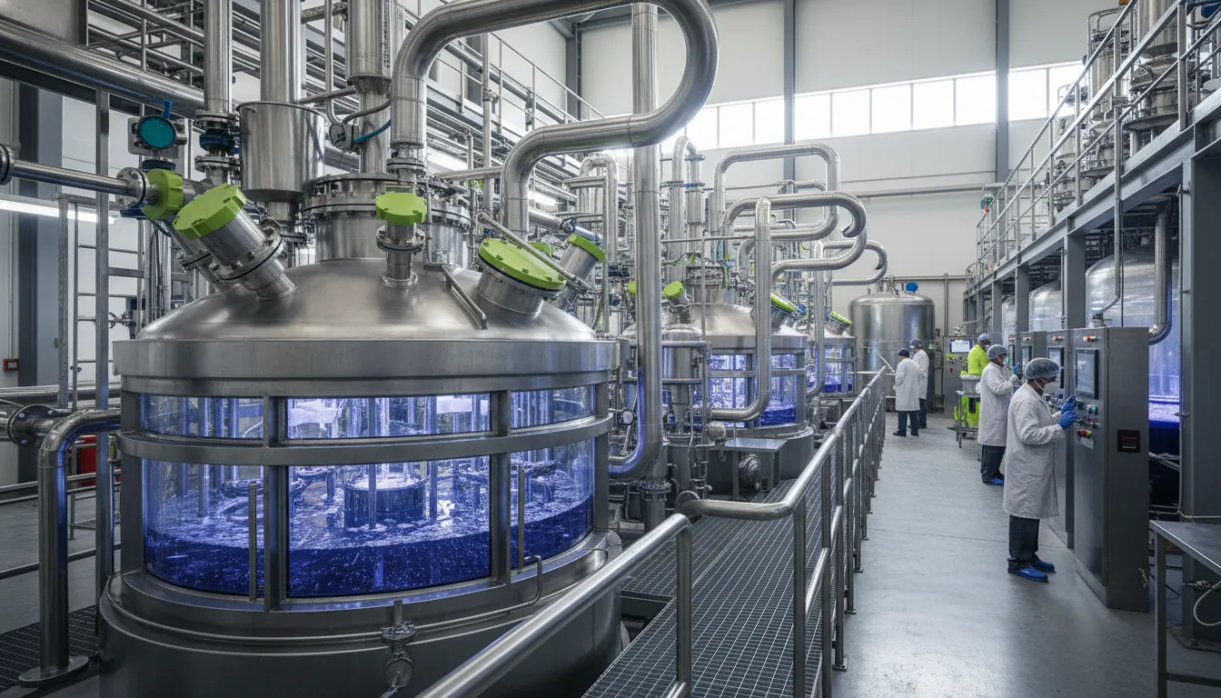 A bioreactor in a biomanufacturing facility