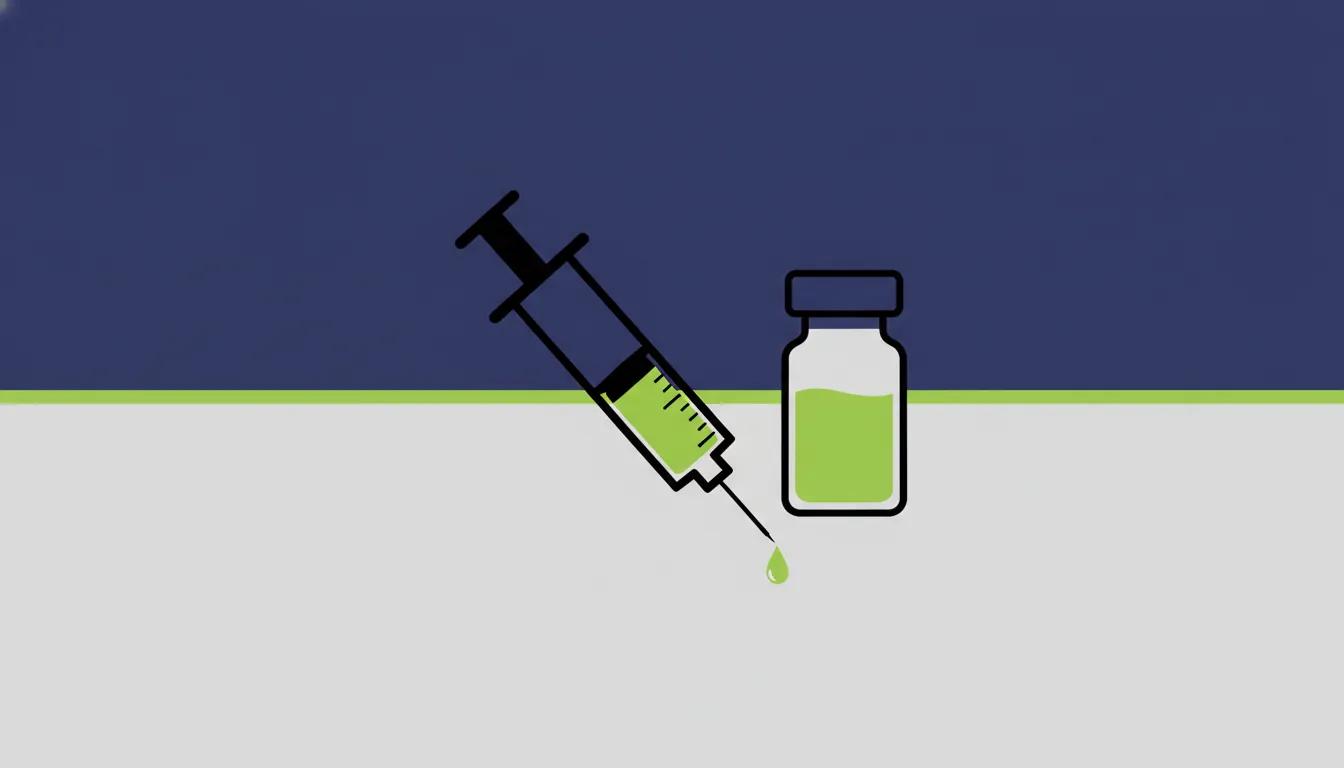 A minimalist illustration of a syringe and vial representing pharmaceutical innovation.