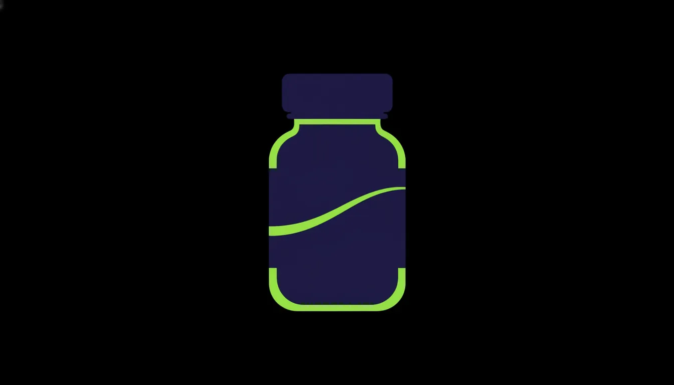 A minimalist illustration of a pill bottle in a dark monochromatic palette.