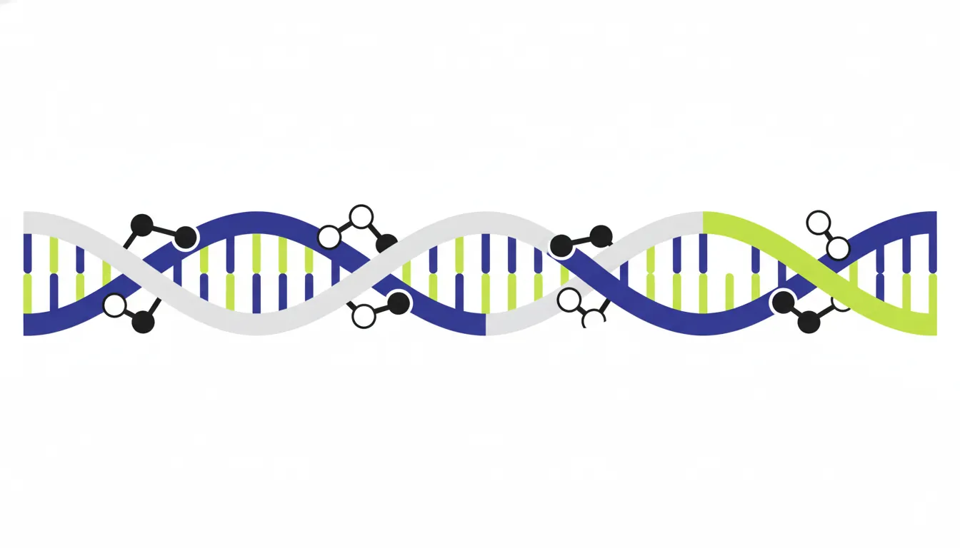 A minimalist illustration of a DNA strand and molecule in flat design.