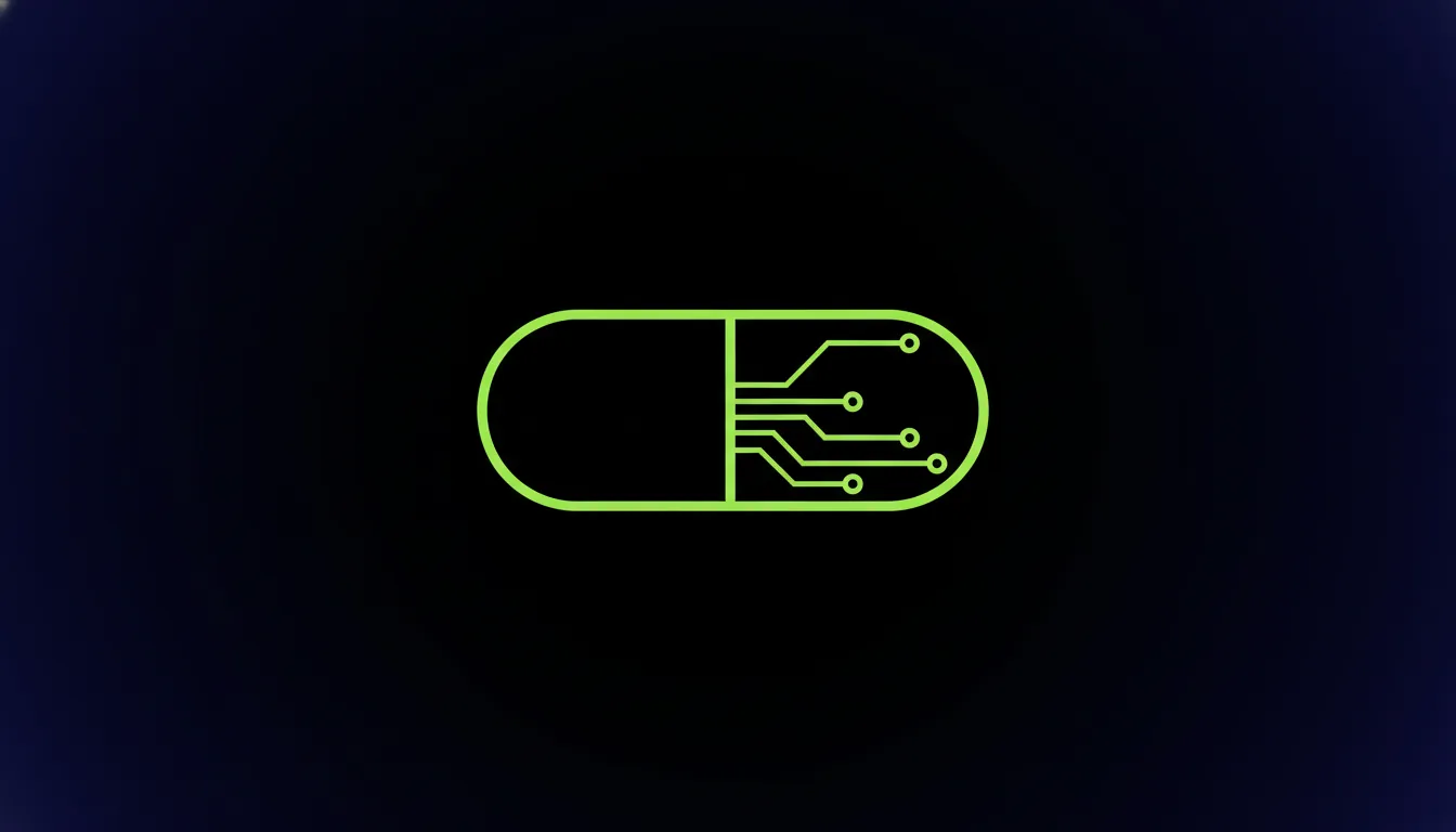A minimalist illustration of a pill representing drug development in biotech.