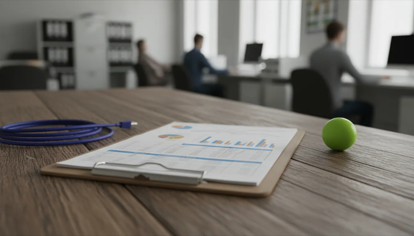 A clipboard with quality metrics in a pharmaceutical office setting.