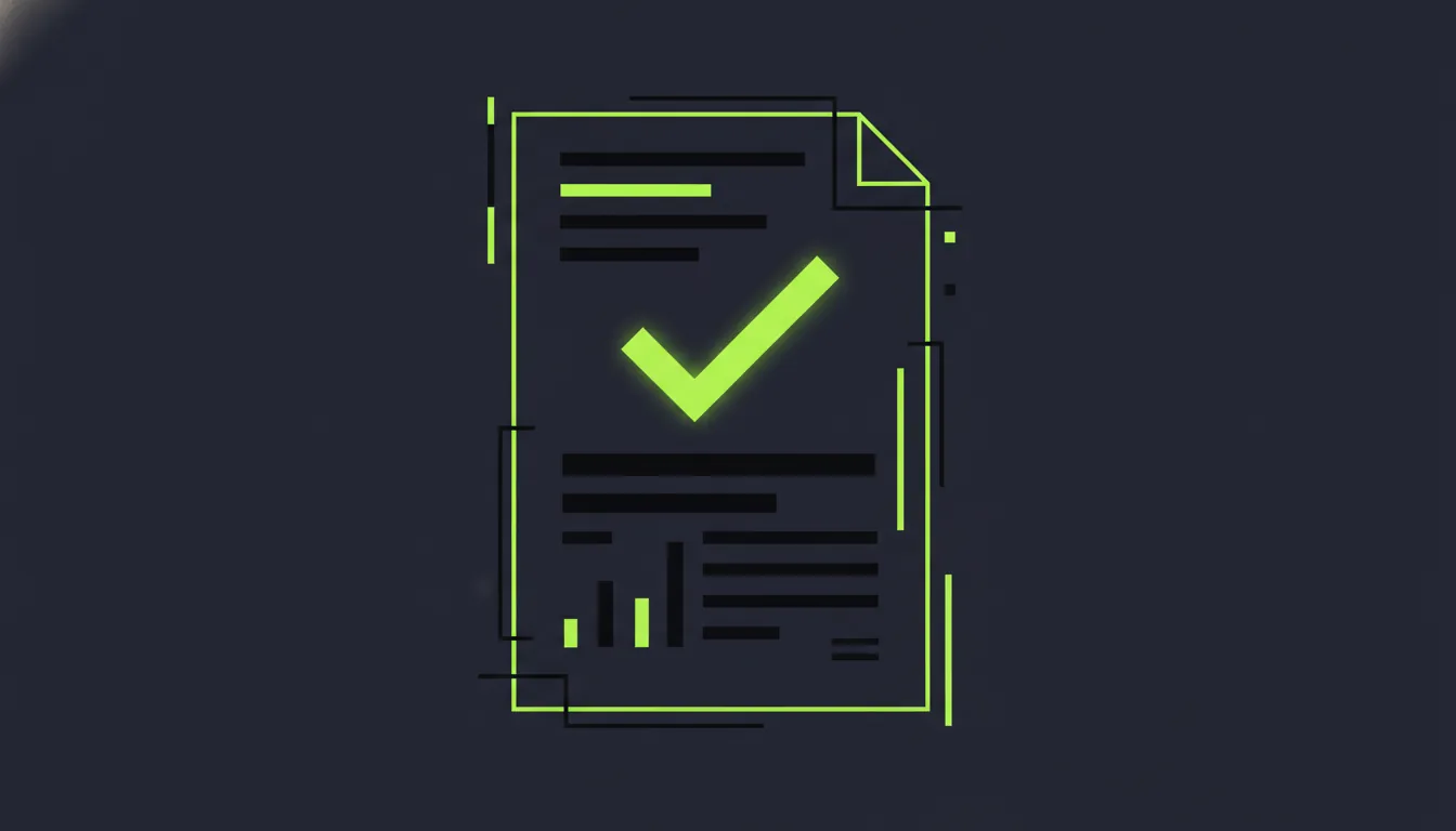 A minimalist representation of a lab result document with a checkmark in a dark color scheme.