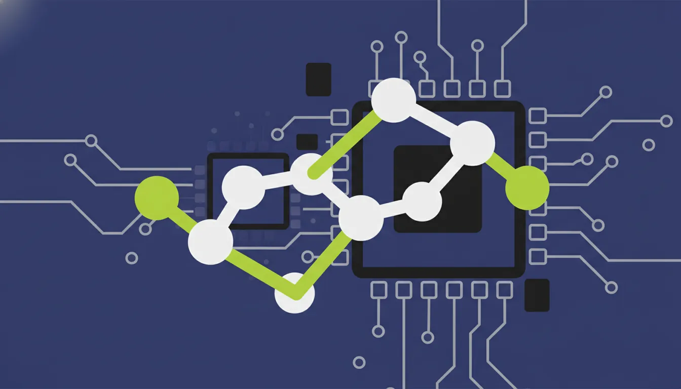 A minimalist illustration of a molecule and a computer chip, symbolizing AI in drug discovery.