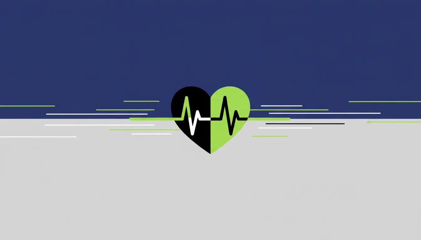A minimalist heart silhouette with a pulse line, representing AI in diagnostics.