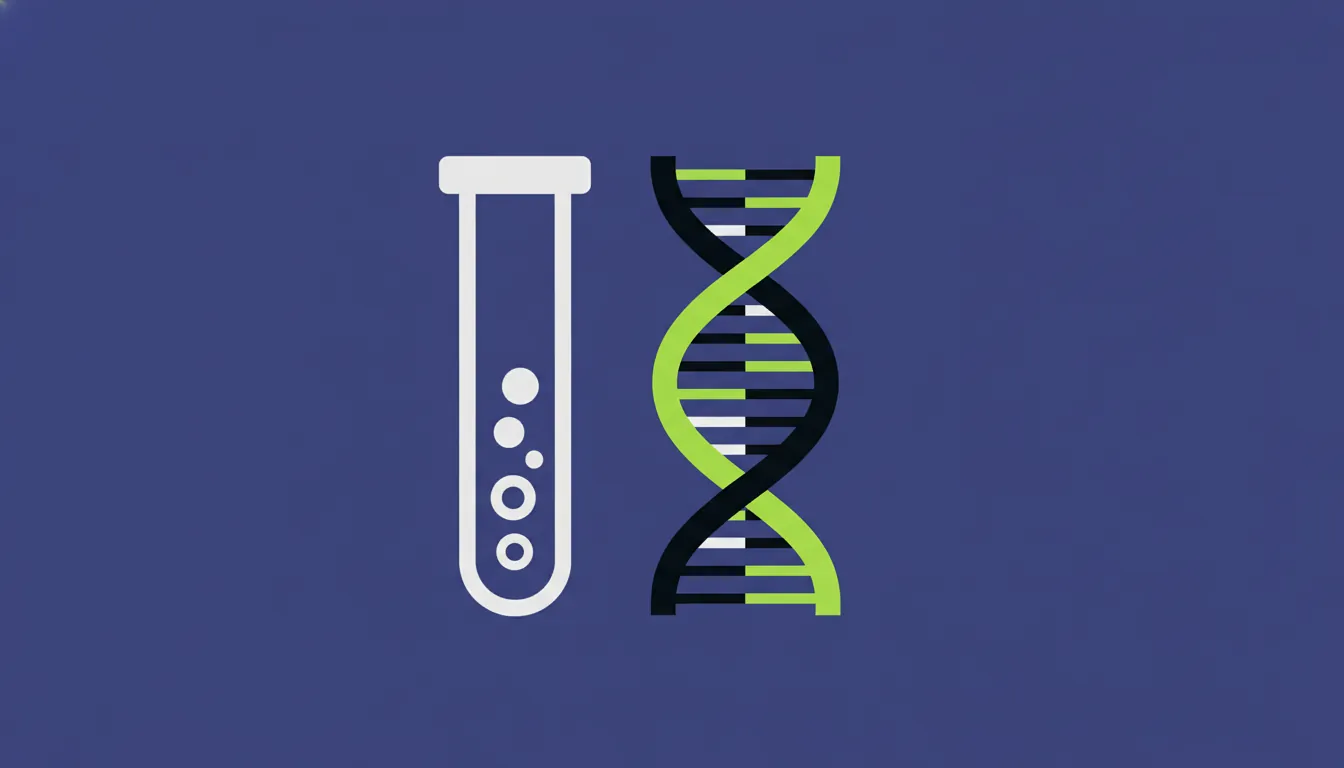 Flat design illustration of a test tube and DNA strand representing cancer diagnostics