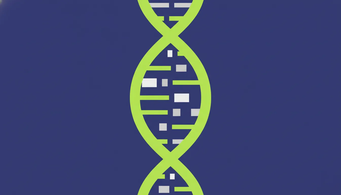 A minimalist illustration of a DNA strand on a solid background.