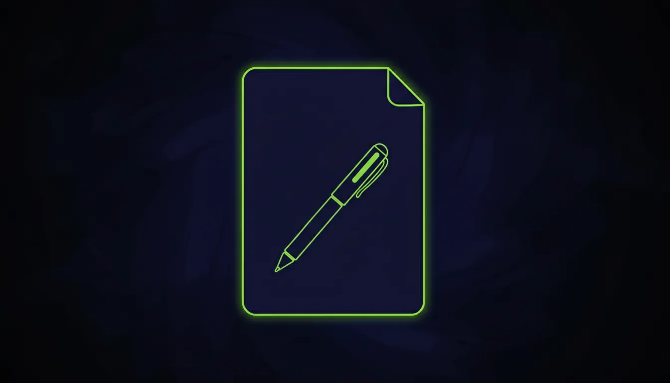 A minimalist representation of a regulatory document and pen symbolizing AI governance.