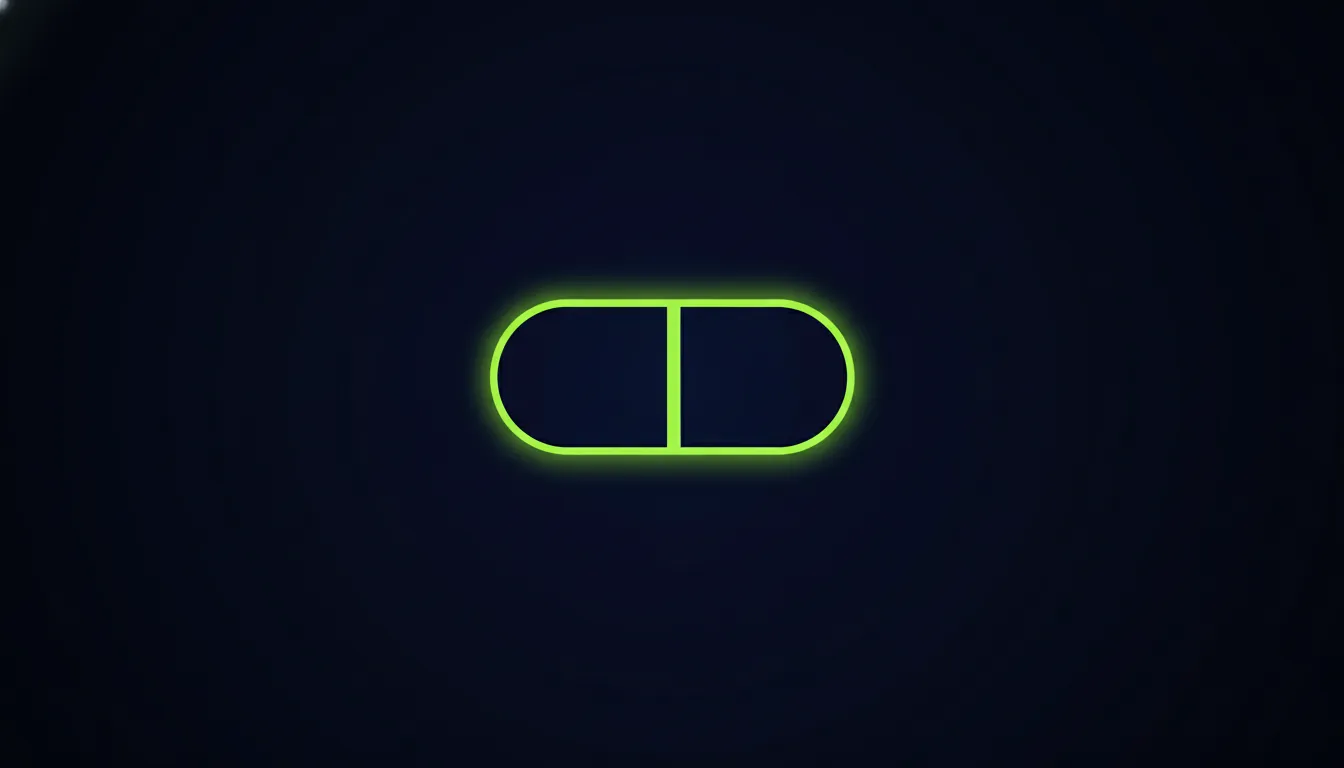 Minimalist illustration of an oral medication pill on a dark background.