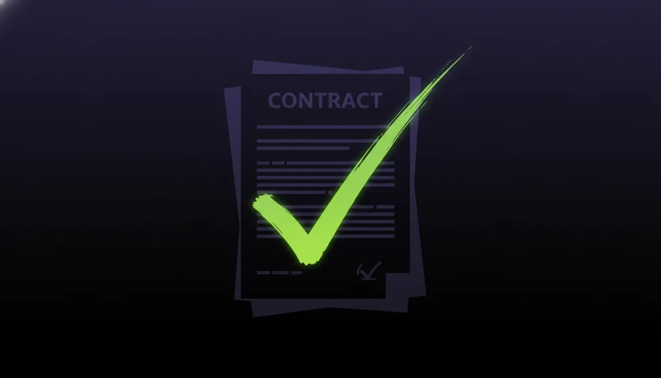 A minimalist representation of a contract with a checkmark, symbolizing successful agreements in AI commercialization.