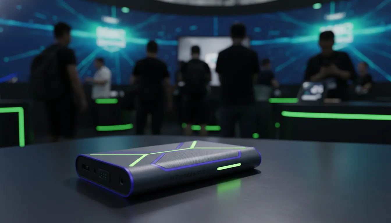 AI Portable SSD showcased at a tech exhibition