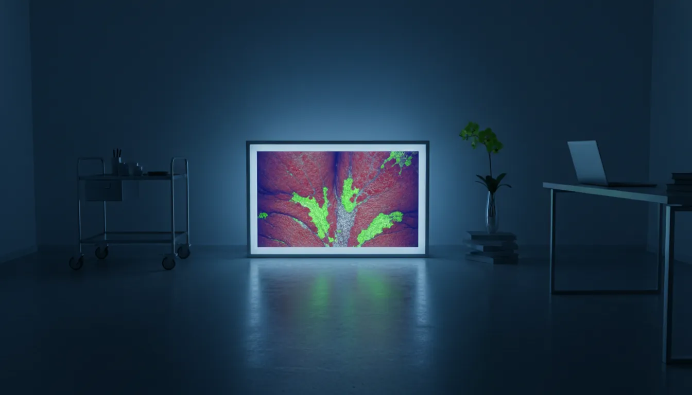 A medical image of skin disease on a lightbox in a clinical setting