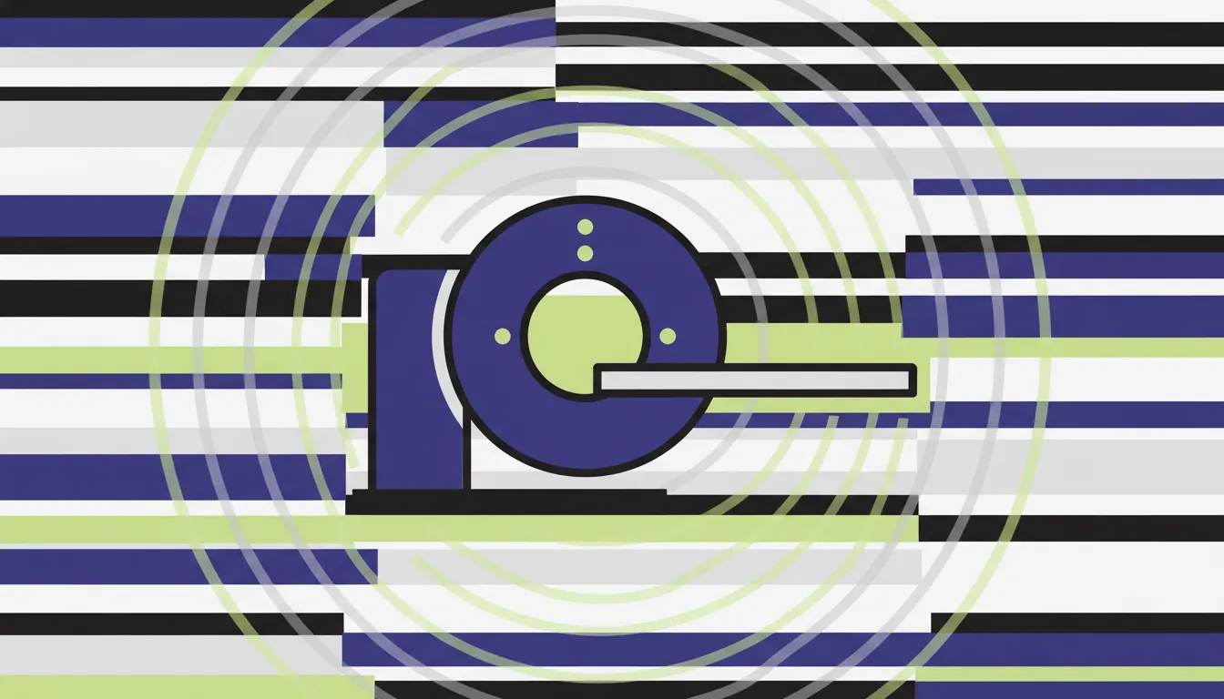Flat illustration of a CT scanner with radiation waves