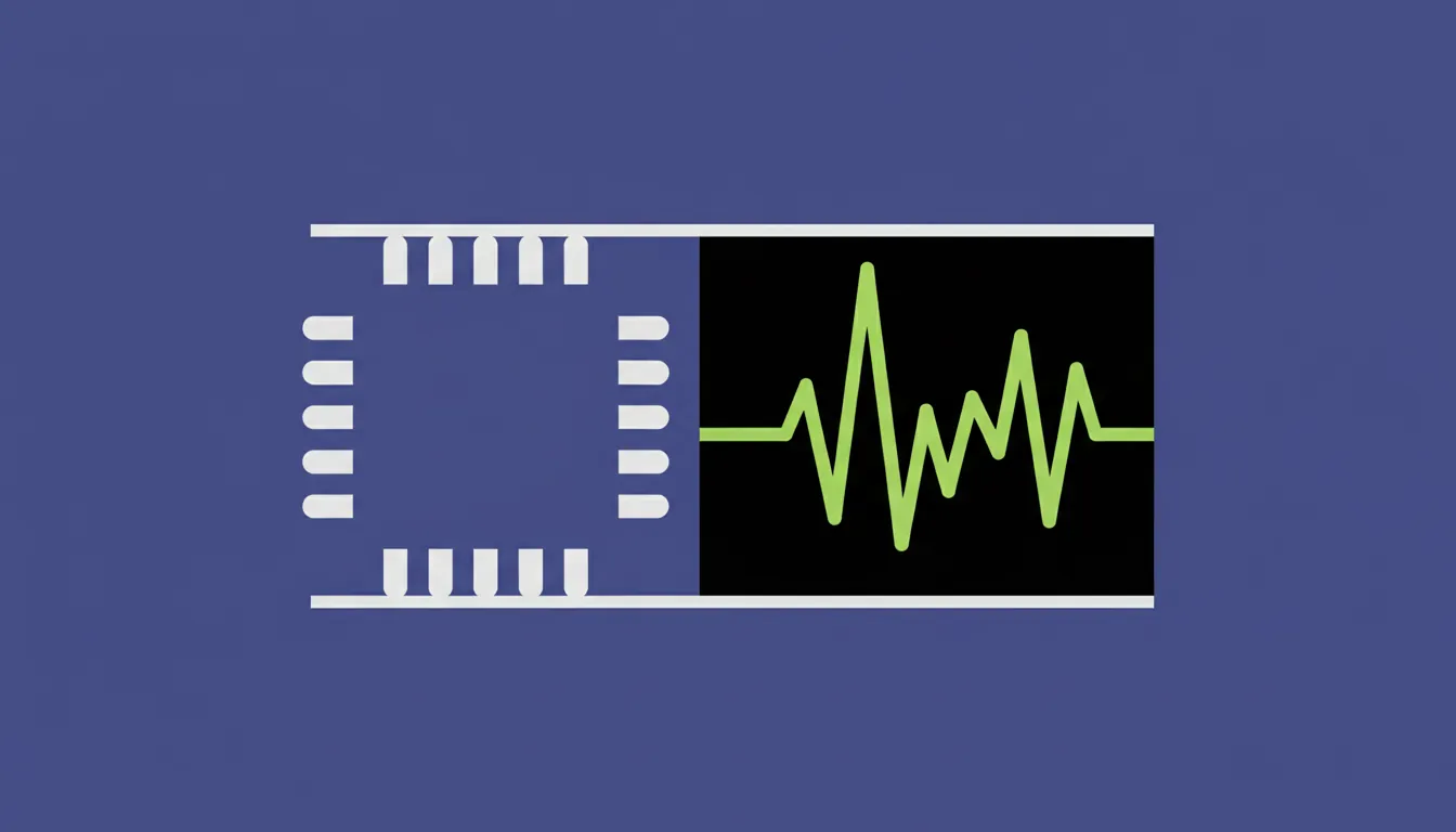 A minimalist representation of AI diagnostics with a computer chip and a line graph.